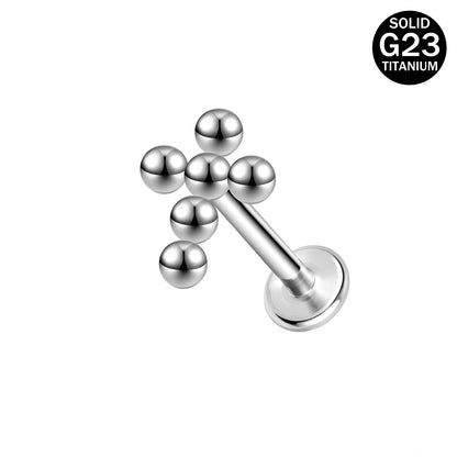 16g G23 Titanium Labret Ring Cross Stud Earring Threaded Conch Helix Lip Piercing