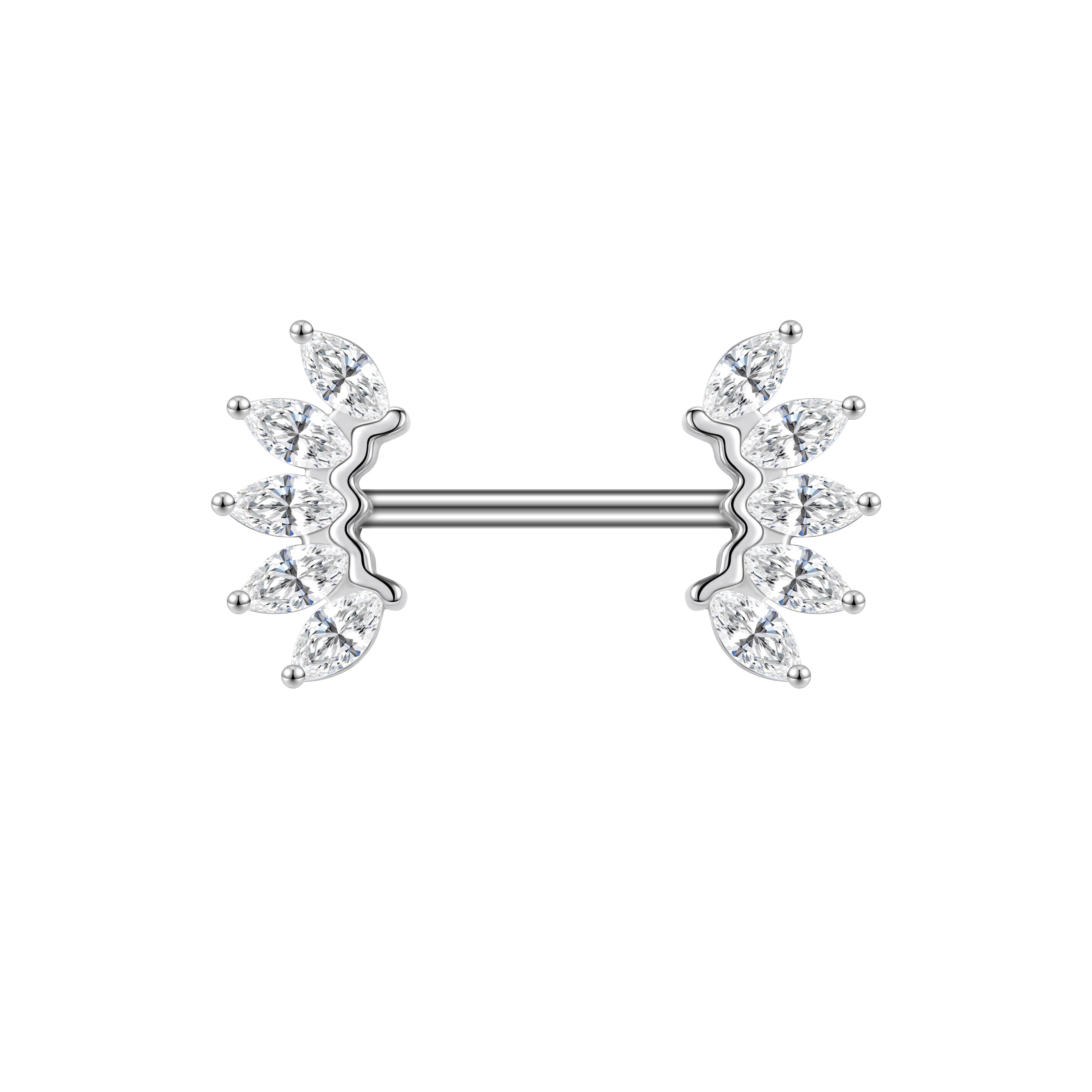 2Pcs 14G Stainless Steel Nipple Rings White Zircon Nipple Piercing Barbell Jewelry