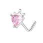 20G Heart Nose Studs Piercing L Shape Nose Rings Pink Zirconia Nostril Piercing