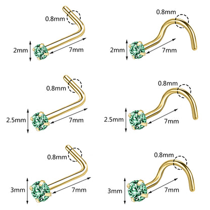 20g-Green-Zircon-Nose-Studs-Piericng-Gold-Plated-L-Shape-Corkscrew-Nose-Rings