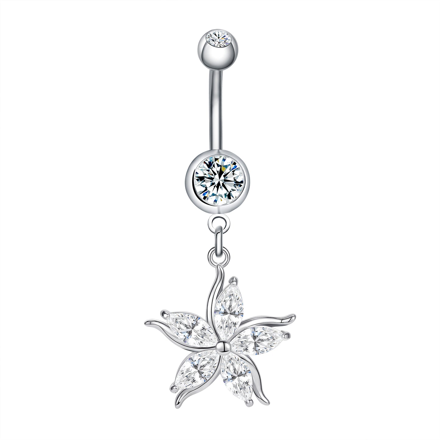 14G Bling Star Belly Navel Rings Cubic Zirconia Belly Button Rings