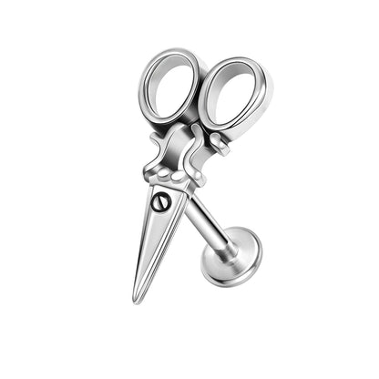 16g Scissors Labret Ring Flat Back Stud Earring Conch Helix Lip Piercing