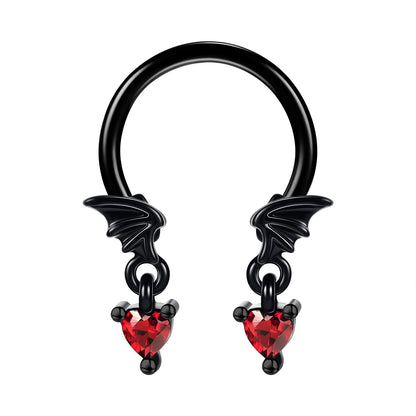 16g Heart Dangle Nose Ring Red Zircon Septum Piercing Halloween Jewelry