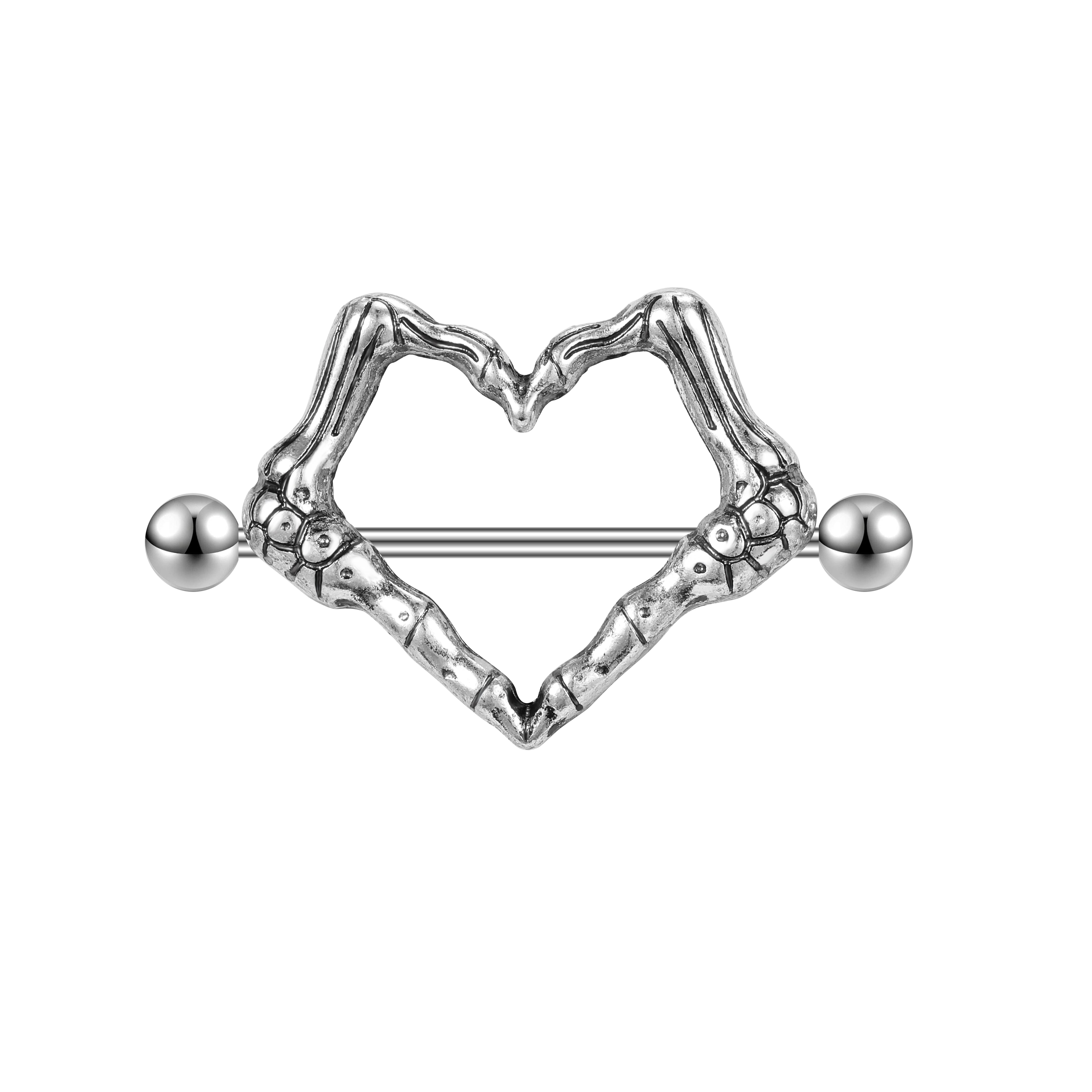 2Pcs 14G Heart Nipple Rings Stainless Steel Nipple Piercing Barbell Jewelry