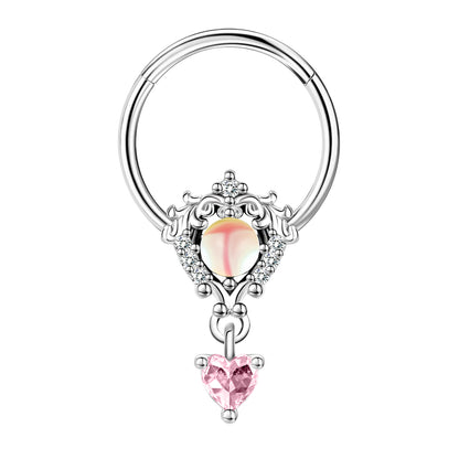 16g Heart Dangle Nose Ring Pink Zircon Septum Ring Piercing Jewelry