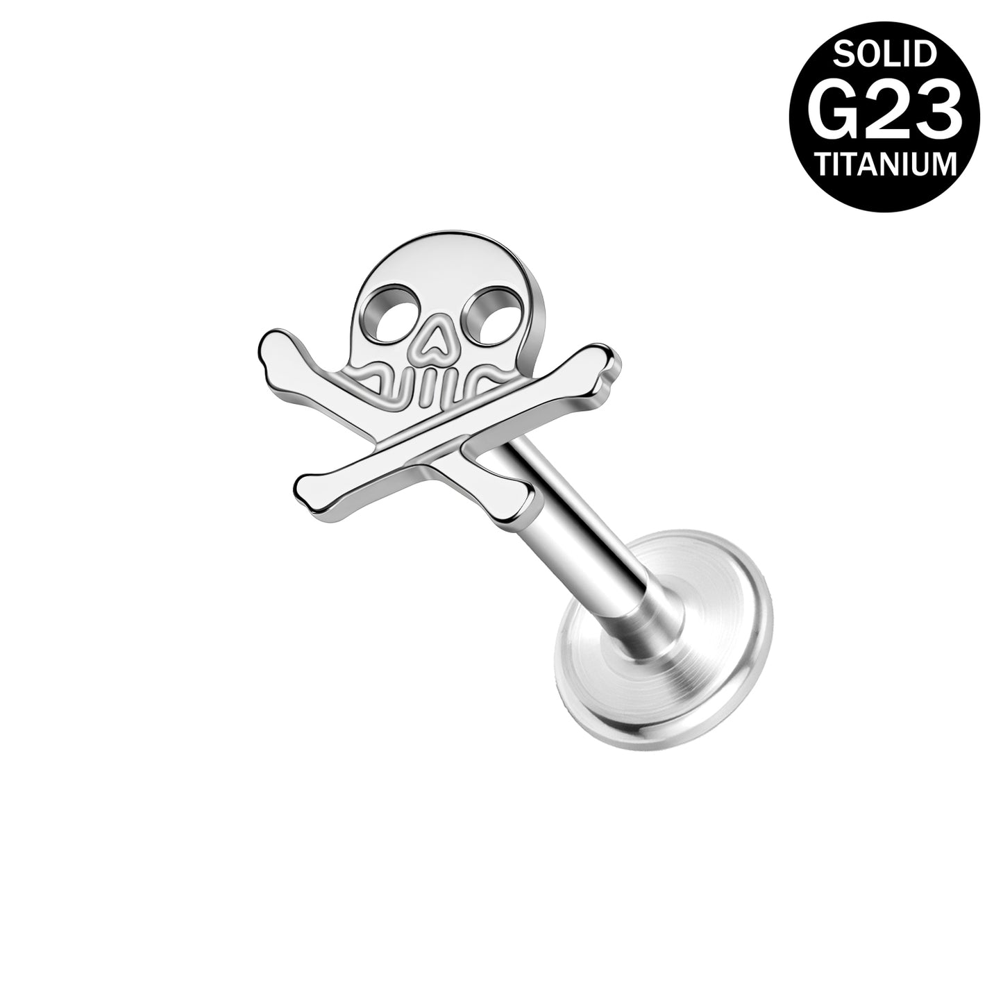 16g G23 Titanium Labret Ring Skull Stud Earring Threaded Conch Helix Lip Piercing