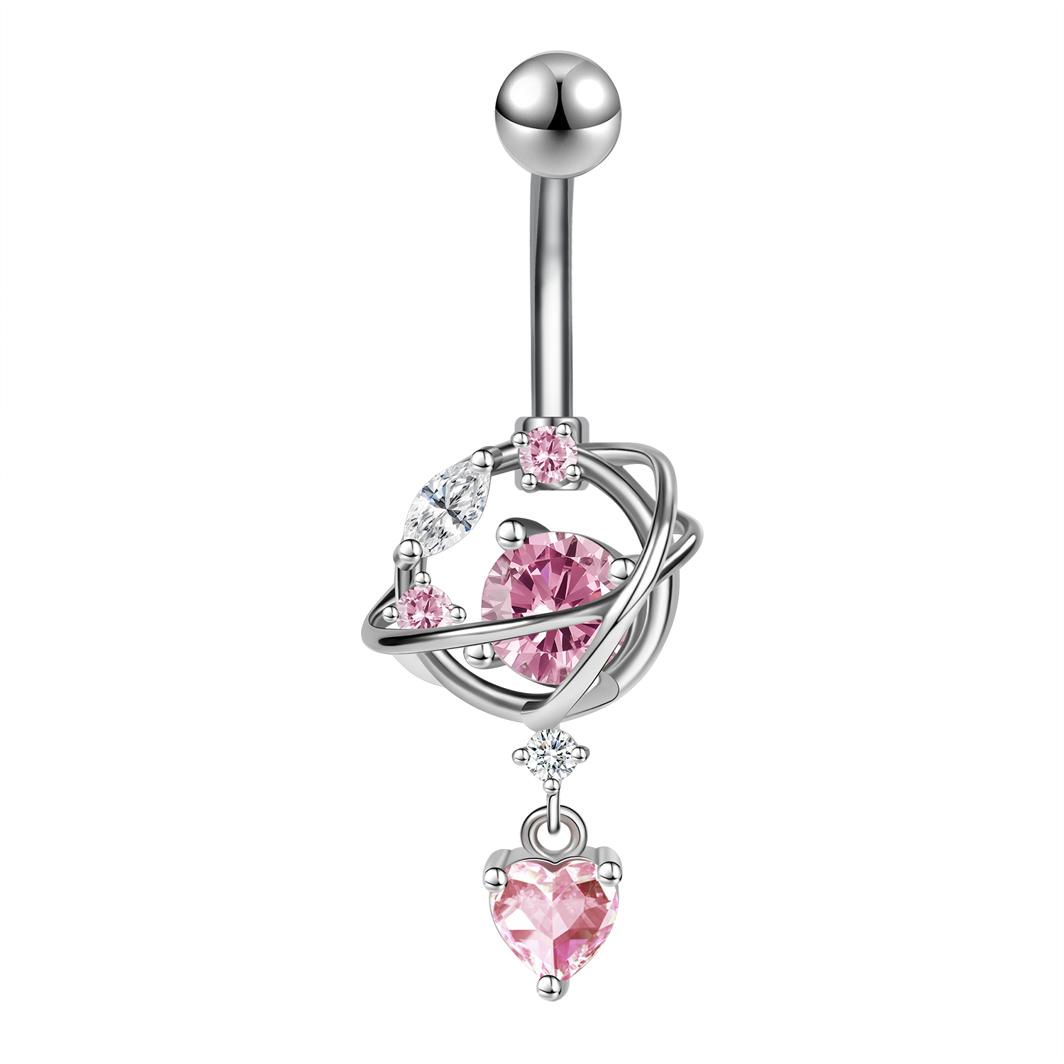 14G Heart Dangle Belly Navel Rings Pink Zircon Belly Button Rings