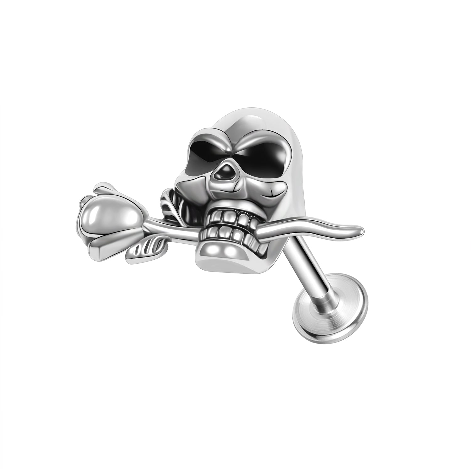 16g Skull Labret Ring Flat Back Stud Earring Conch Helix Lip Piercing