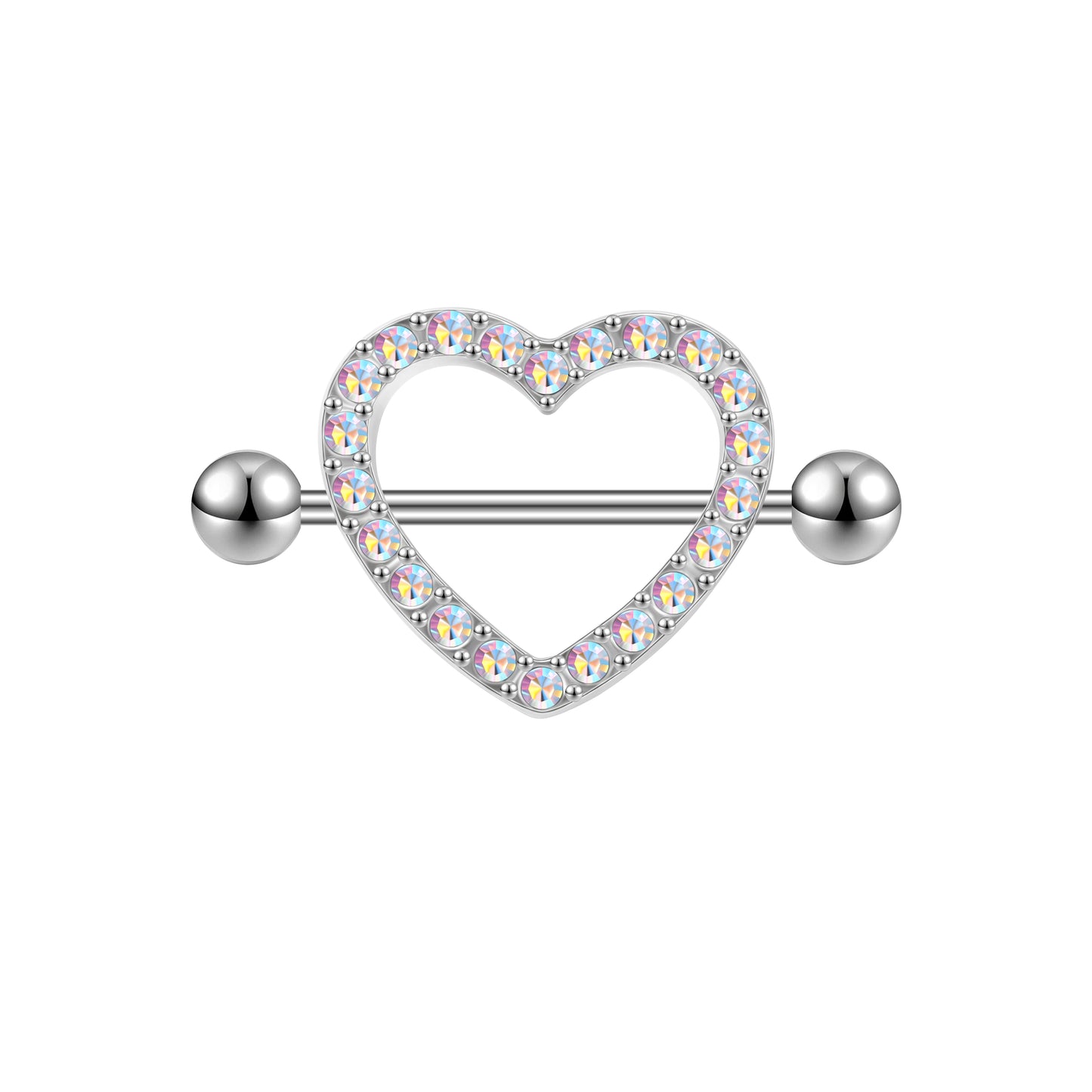 2Pcs 14G Heart Nipple Rings AB White Crystal Nipple Piercing Barbell Jewelry