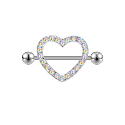 2Pcs 14G Heart Nipple Rings AB White Crystal Nipple Piercing Barbell Jewelry