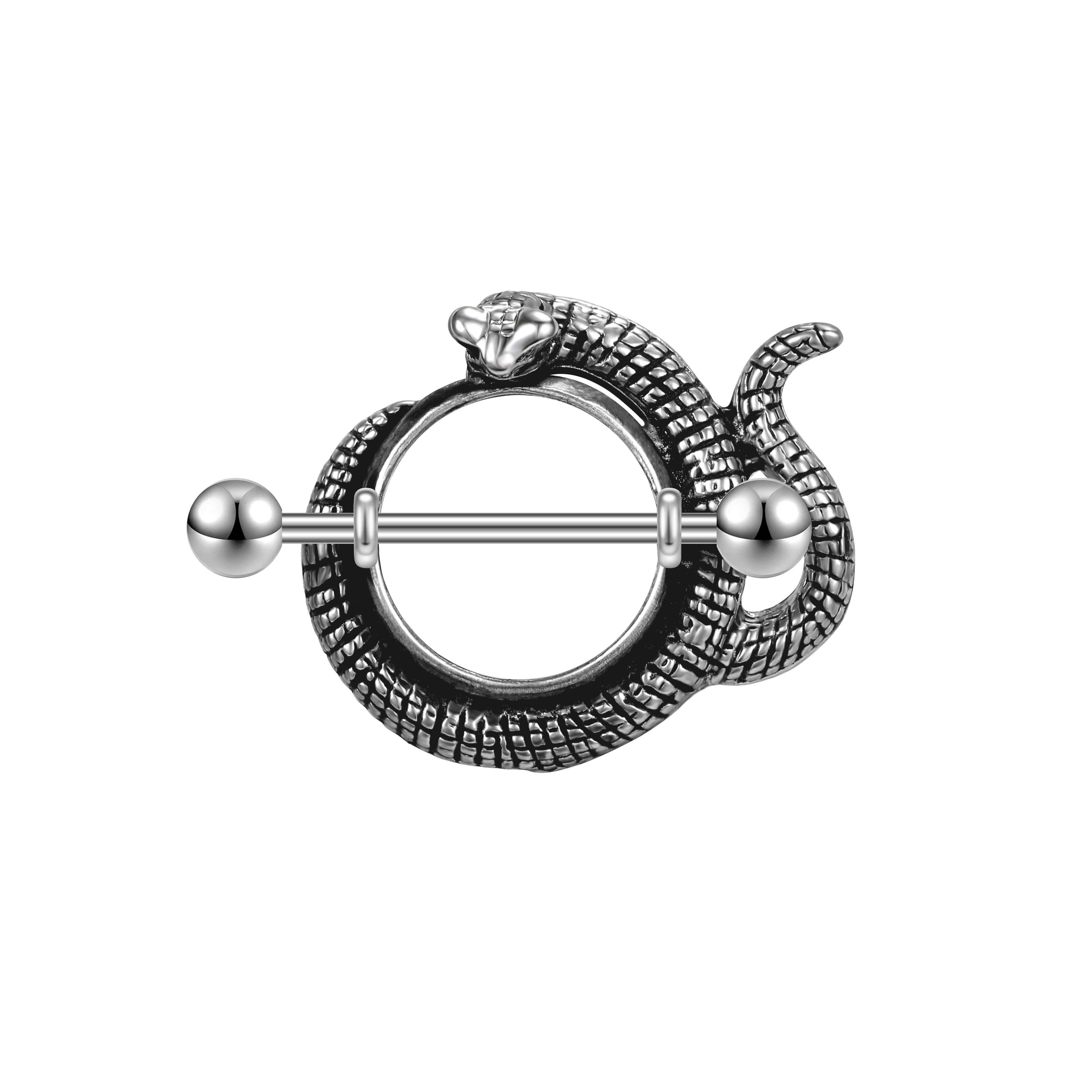 2Pcs 14G Snake Nipple Rings Stainless Steel Nipple Piercing Barbell Jewelry
