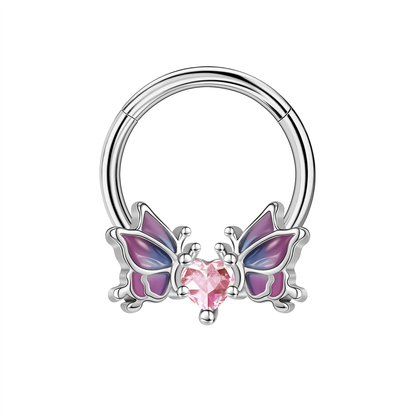 16g Butterfly Nose Ring Pink Zircon Septum Ring Piercing Jewelry