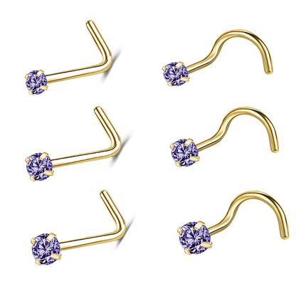 20g-Violet-Blue-Zircon-Nose-Studs-Piericng-Gold-Plated-L-Shape-Corkscrew-Nose-Rings