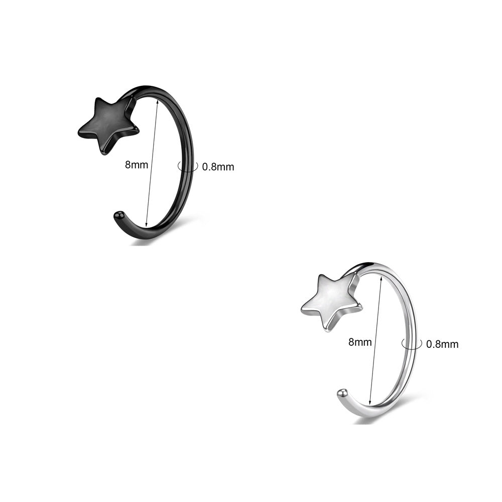 20G-Black-Silver-Star-Nose-Ring-C-Shaped-Nose-Stud-Stainless-Steel-Nose-Rings-Piercing