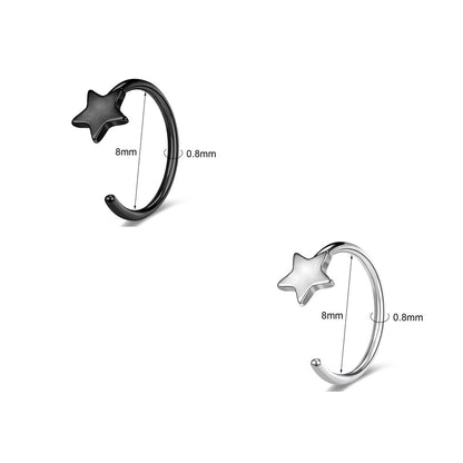 20G-Black-Silver-Star-Nose-Ring-C-Shaped-Nose-Stud-Stainless-Steel-Nose-Rings-Piercing