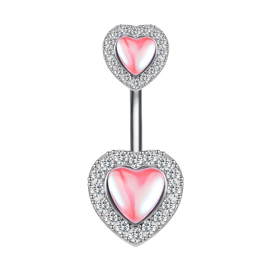 14G Double Heart Belly Navel Rings Cubic Zirconia Belly Button Rings