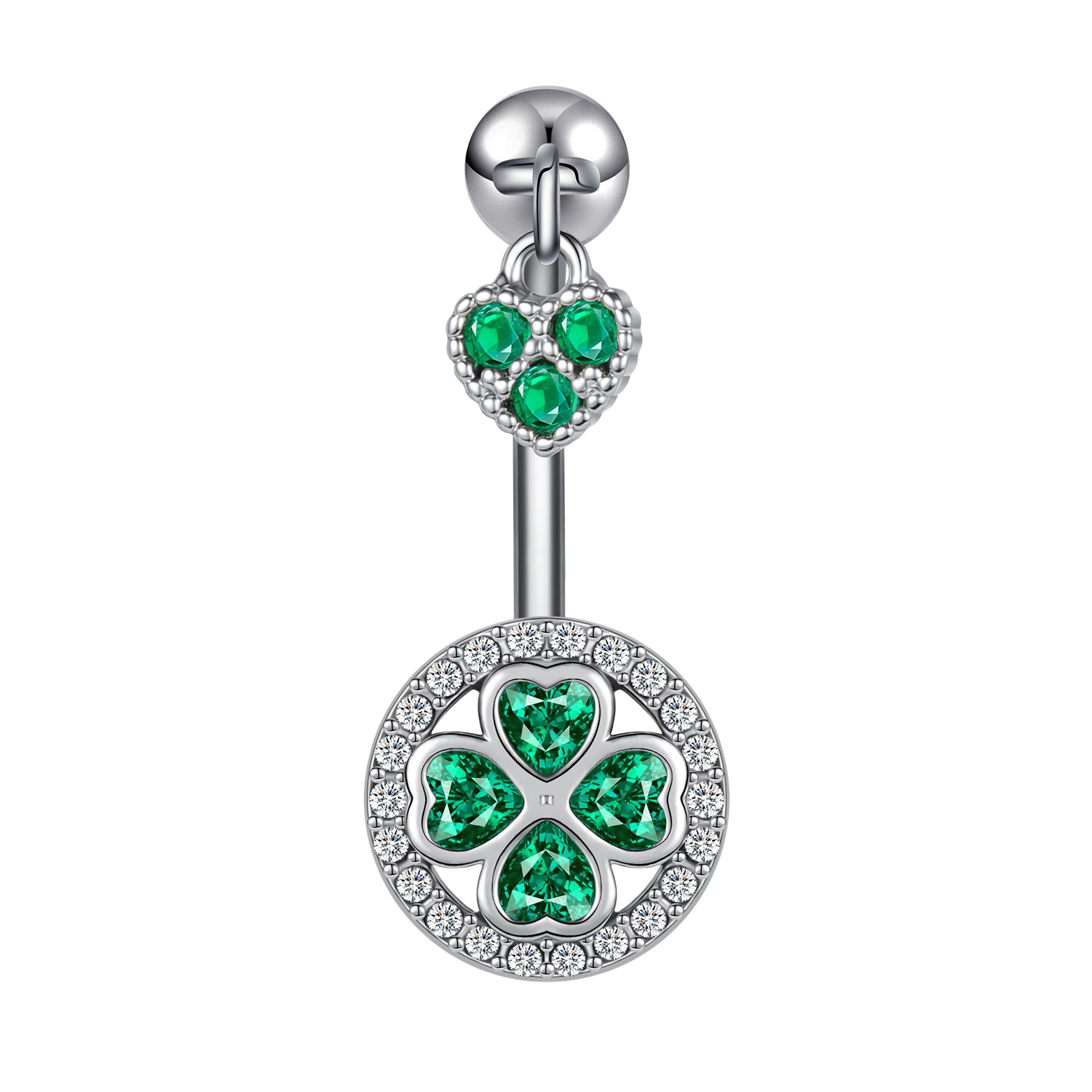 14G Heart Belly Navel Rings Lucky Green Zirconia Belly Button Rings