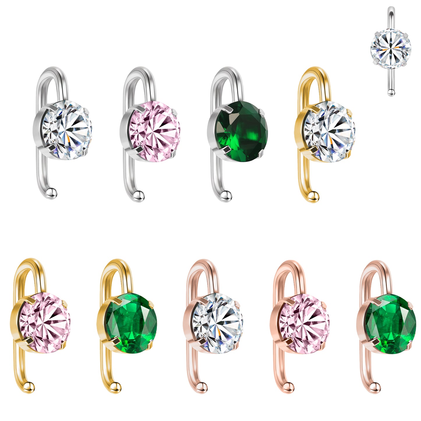 14G Hook Belly Navel Rings Cubic Zirconia Belly Button Rings