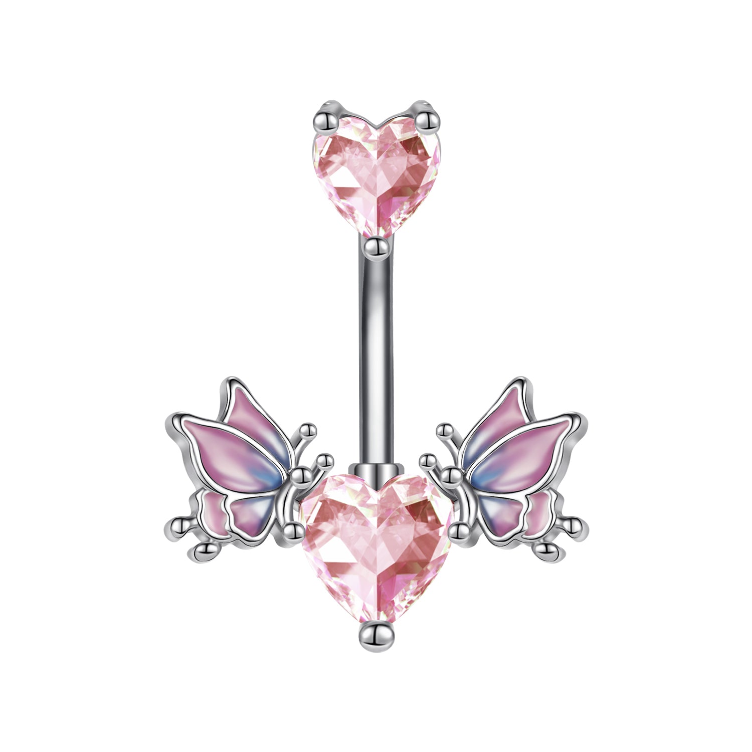 14G Butterfly Belly Navel Rings Pink Heart Zirconia Belly Button Rings