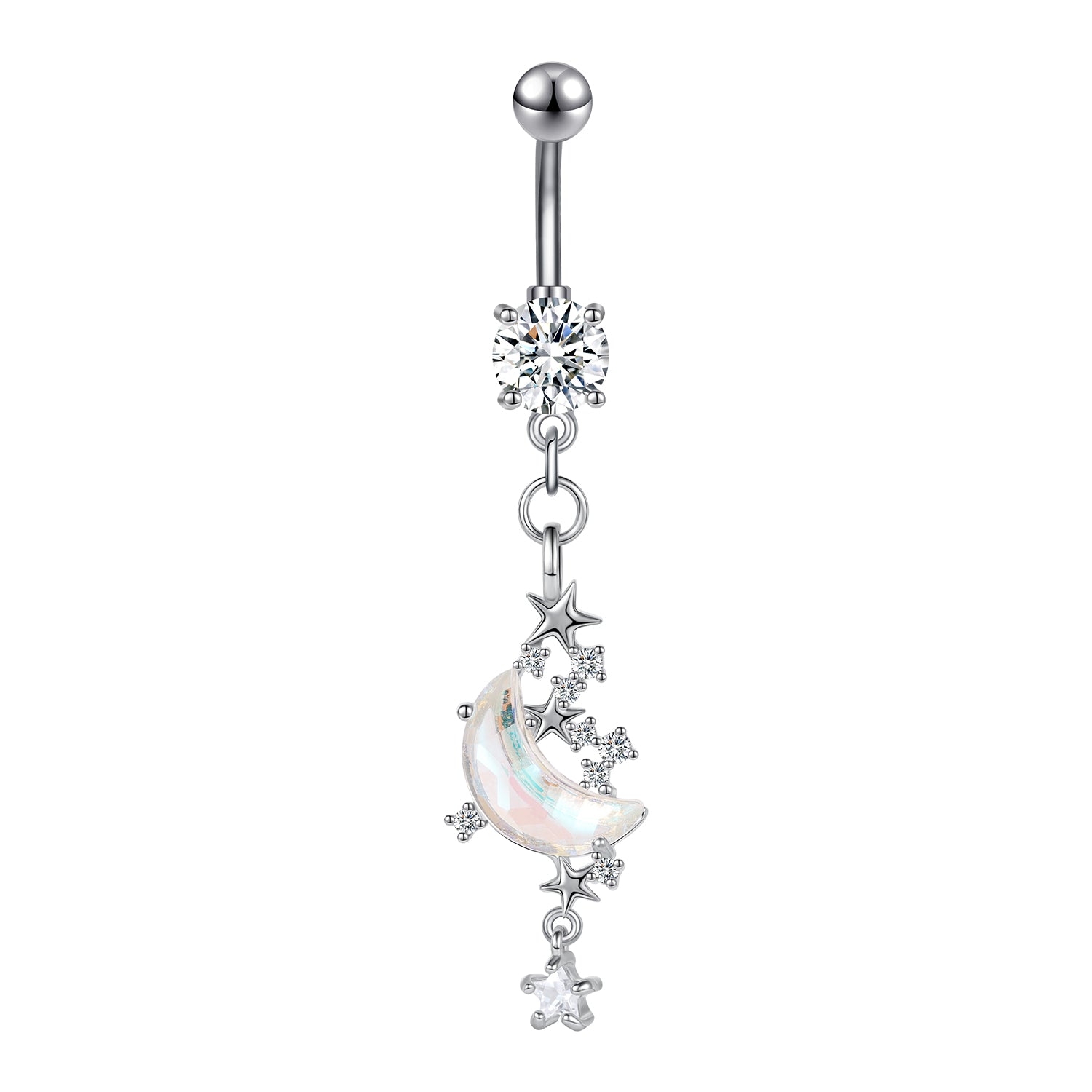 14G Moon Star Dangle Belly Navel Rings Bling Zirconia Belly Button Rings