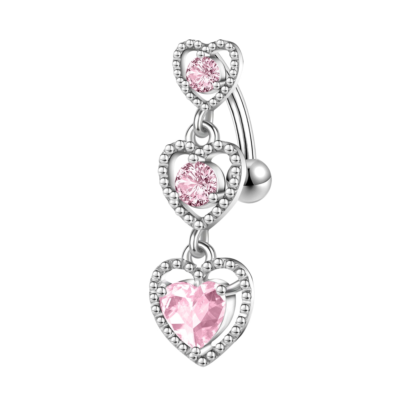 14G Heart Dangle Belly Navel Rings Pink Zirconia Belly Button Rings