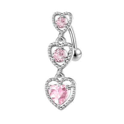 14G Heart Dangle Belly Navel Rings Pink Zirconia Belly Button Rings