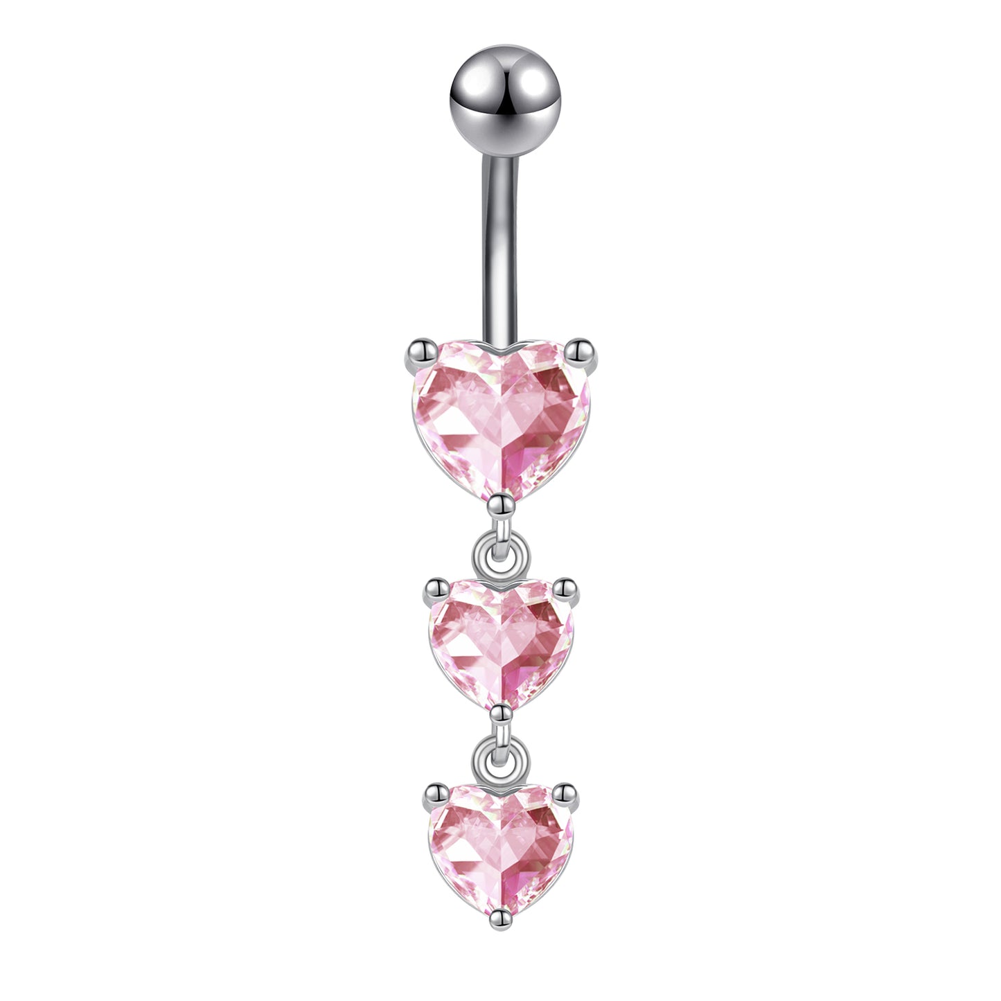 14G Heart Dangle Belly Navel Rings Pink Zirconia Belly Button Rings