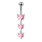 14G Heart Dangle Belly Navel Rings Pink Zirconia Belly Button Rings