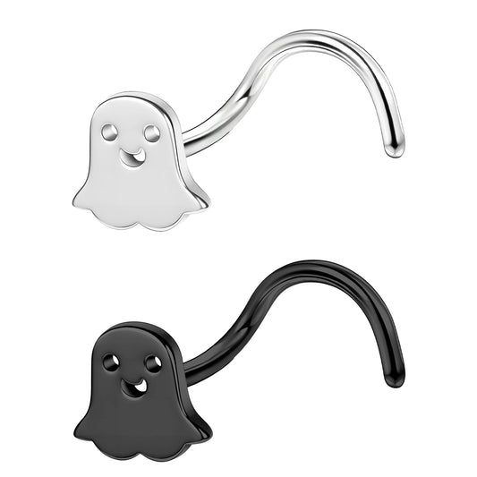 20G Ghost Nose Studs Piercing Corkscrew Nose Rings Halloween Nostril Piercing