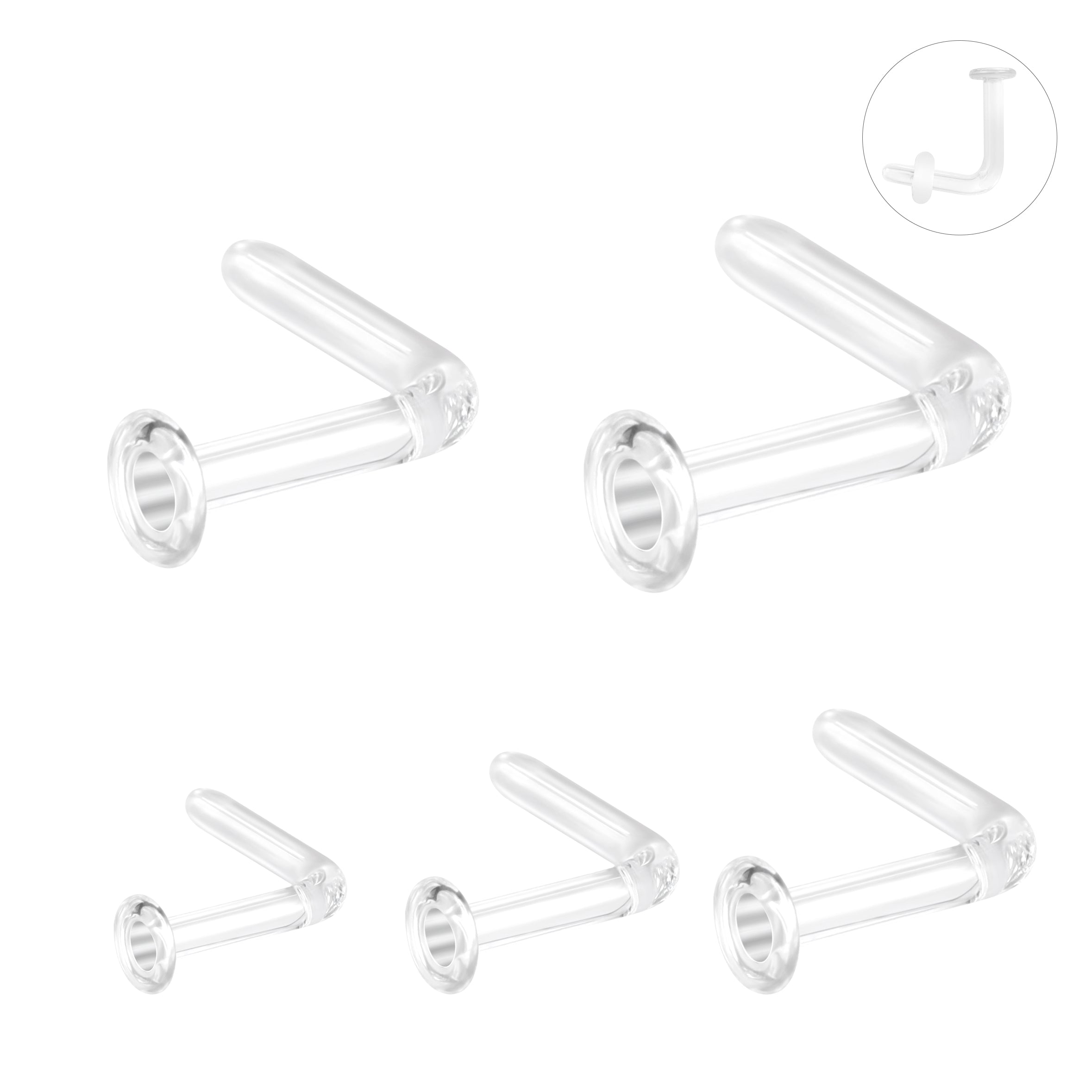 14g/18g/20g Nose Studs Piercing L Shape Nose Rings Clear Glass Nostril Piercing