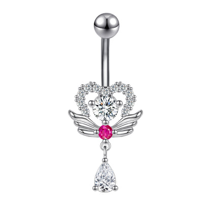 14G Angel Wings Belly Navel Rings Zirconia Drop Dangling Belly Button Rings