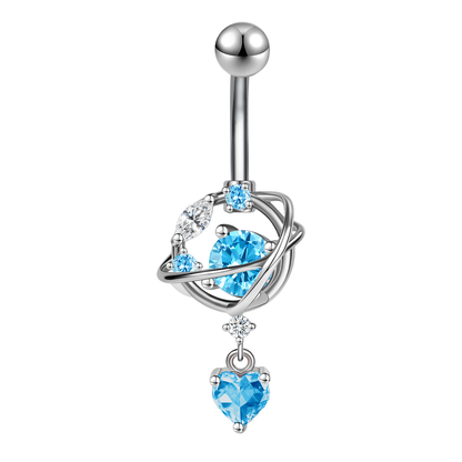 14G Heart Dangle Belly Navel Rings Blue Zircon Belly Button Rings