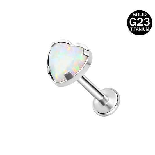 16g G23 Titanium Labret Ring Blue White Opal Stud Earring Conch Helix Lip Piercing