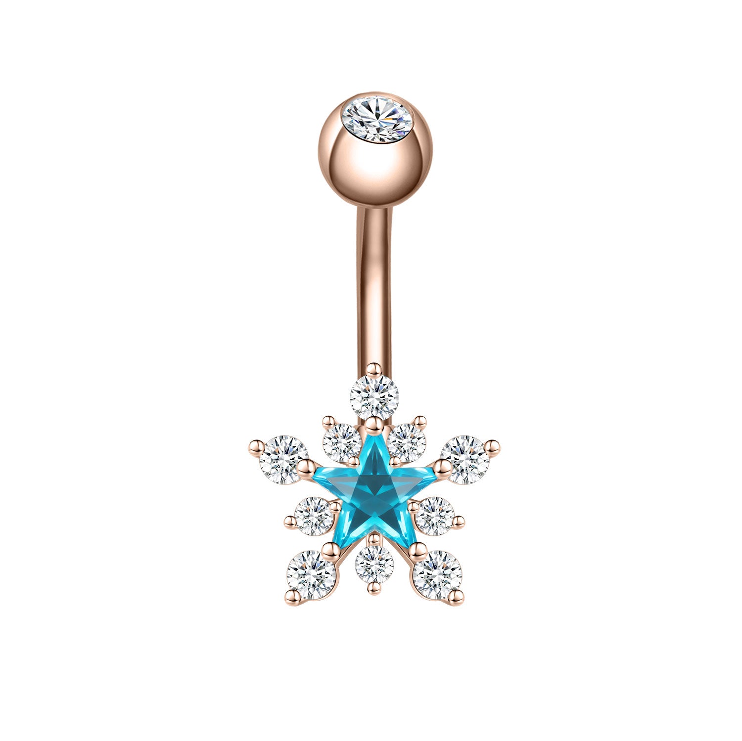 14G Snowflake Belly Navel Rings Blue Zircon Belly Button Rings