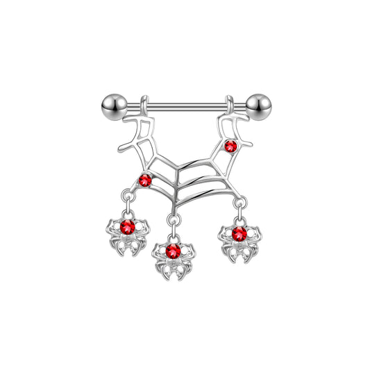 2Pcs 14G Spider Web Nipple Rings Red Zircon Nipple Piercing Barbell Jewelry