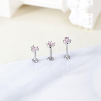 16g Pink Zircon Labret Ring Flat Back Stud Earring Push-in Conch Helix Lip Piercing