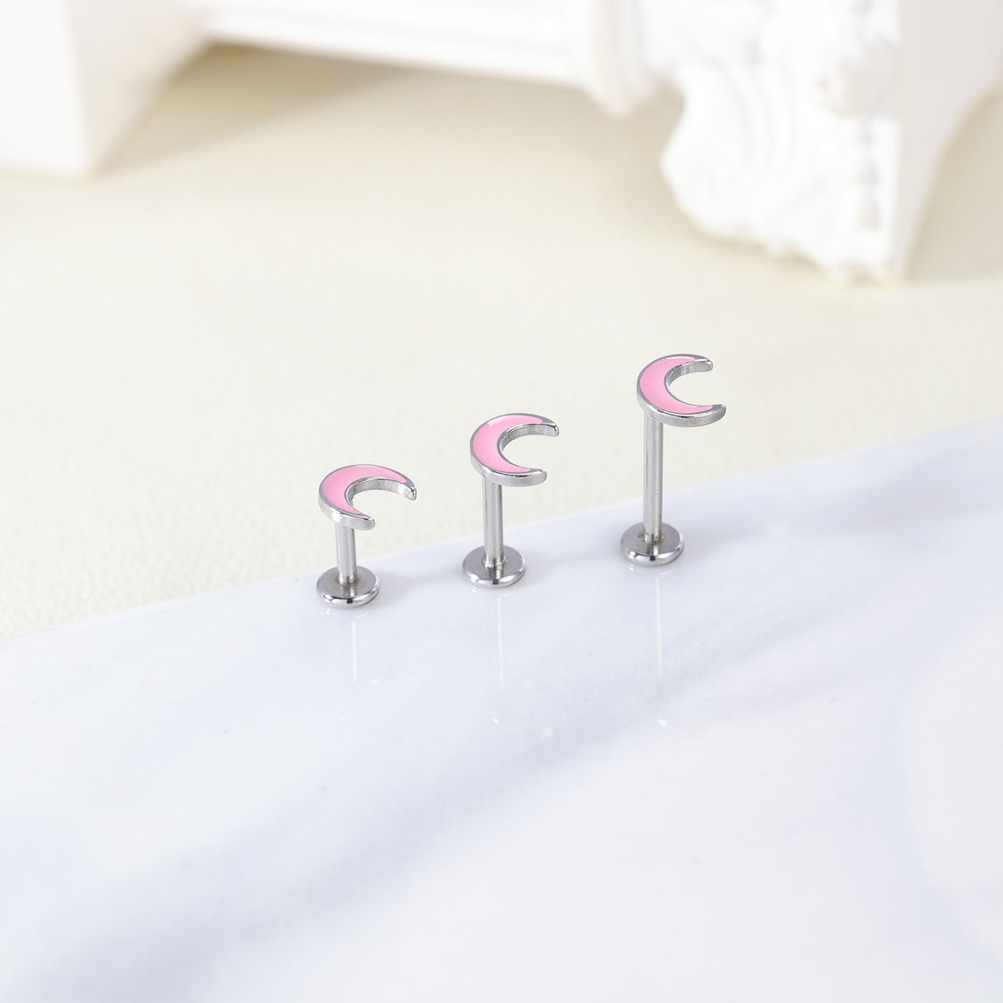 16g Moon Labret Ring Flat Back Stud Earring Push-in Conch Helix Lip Piercing