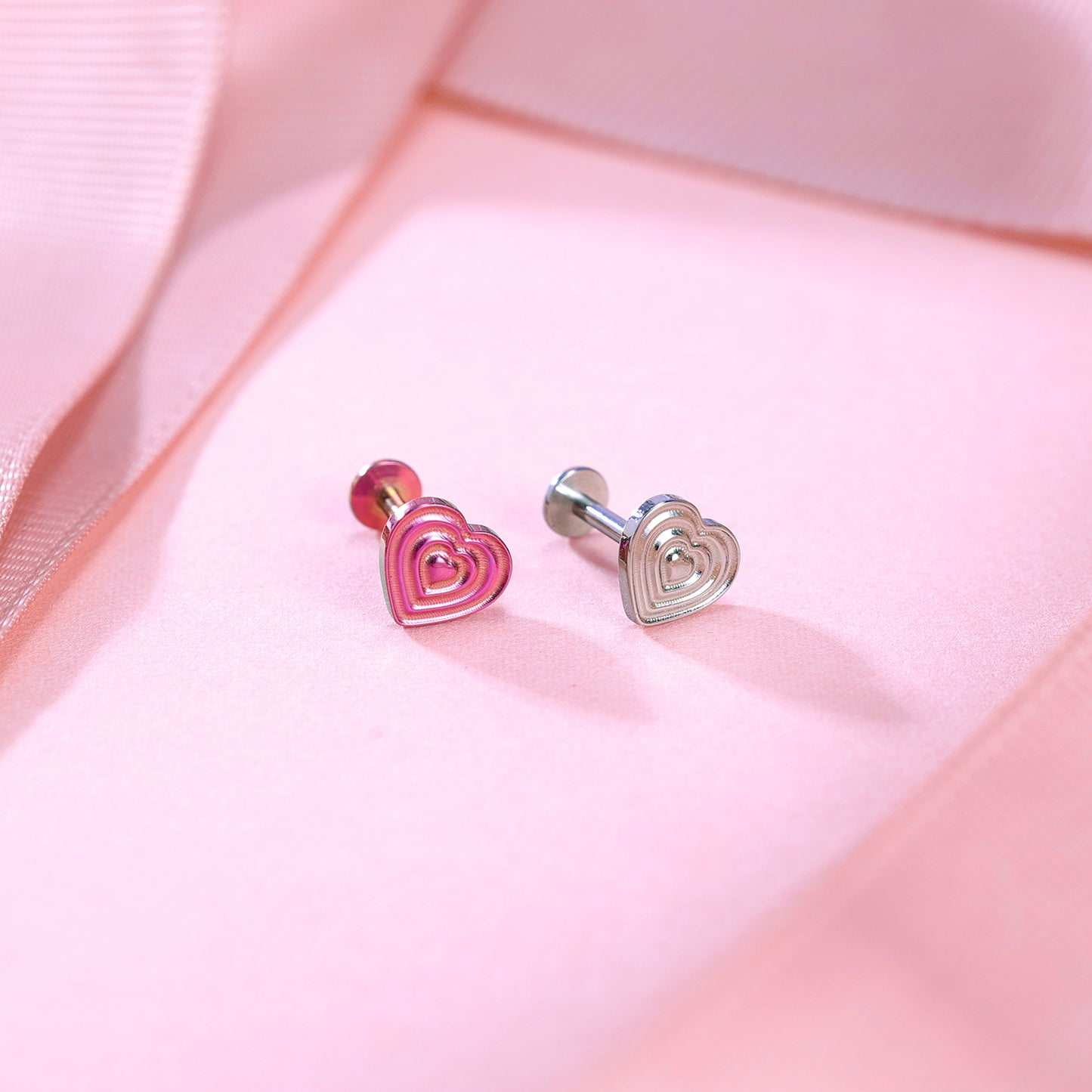 16g G23 Titanium Labret Ring Heart Stud Earring Threaded Conch Helix Lip Piercing