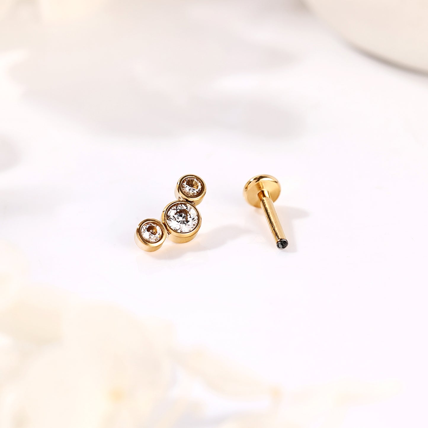 16g G23 Titanium Labret Ring Clear Zircon Stud Earring Threaded Conch Helix Lip Piercing