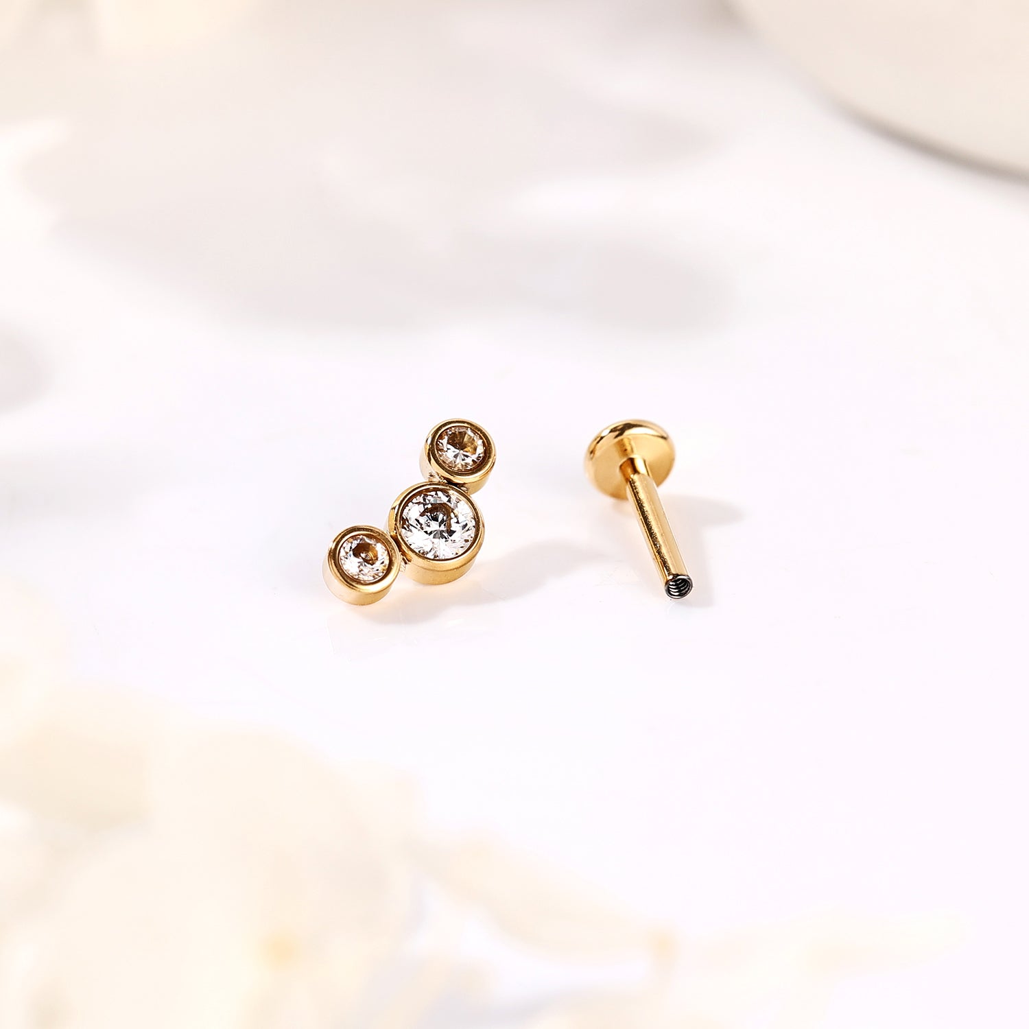 16g G23 Titanium Labret Ring Clear Zircon Stud Earring Threaded Conch Helix Lip Piercing