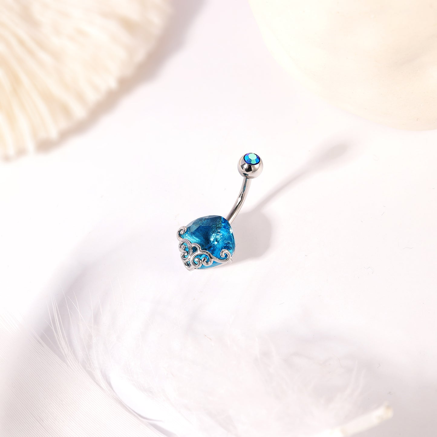 14G Aqua Blue Crystal Belly Navel Rings