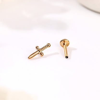 16g G23 Titanium Labret Ring Sword Stud Earring Threaded Conch Helix Lip Piercing