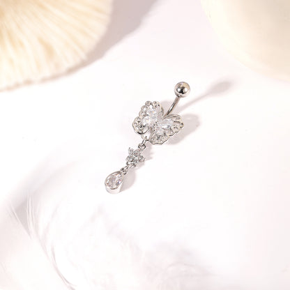 14G Butterfly Belly Navel Rings Crystal Drop Dangling Belly Button Rings