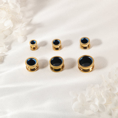 1 Pair 6-16mm Ear Plug Tunnel Double Flare Ear Gauges Gold&Blue Ear Expanders