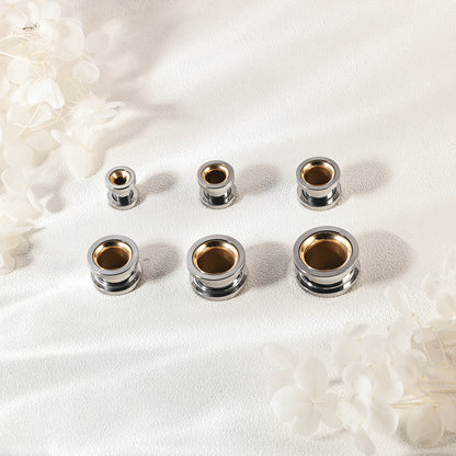 1 Pair 6-16mm Ear Plug Tunnel Double Flare Ear Gauges Silver&Gold Ear Expanders