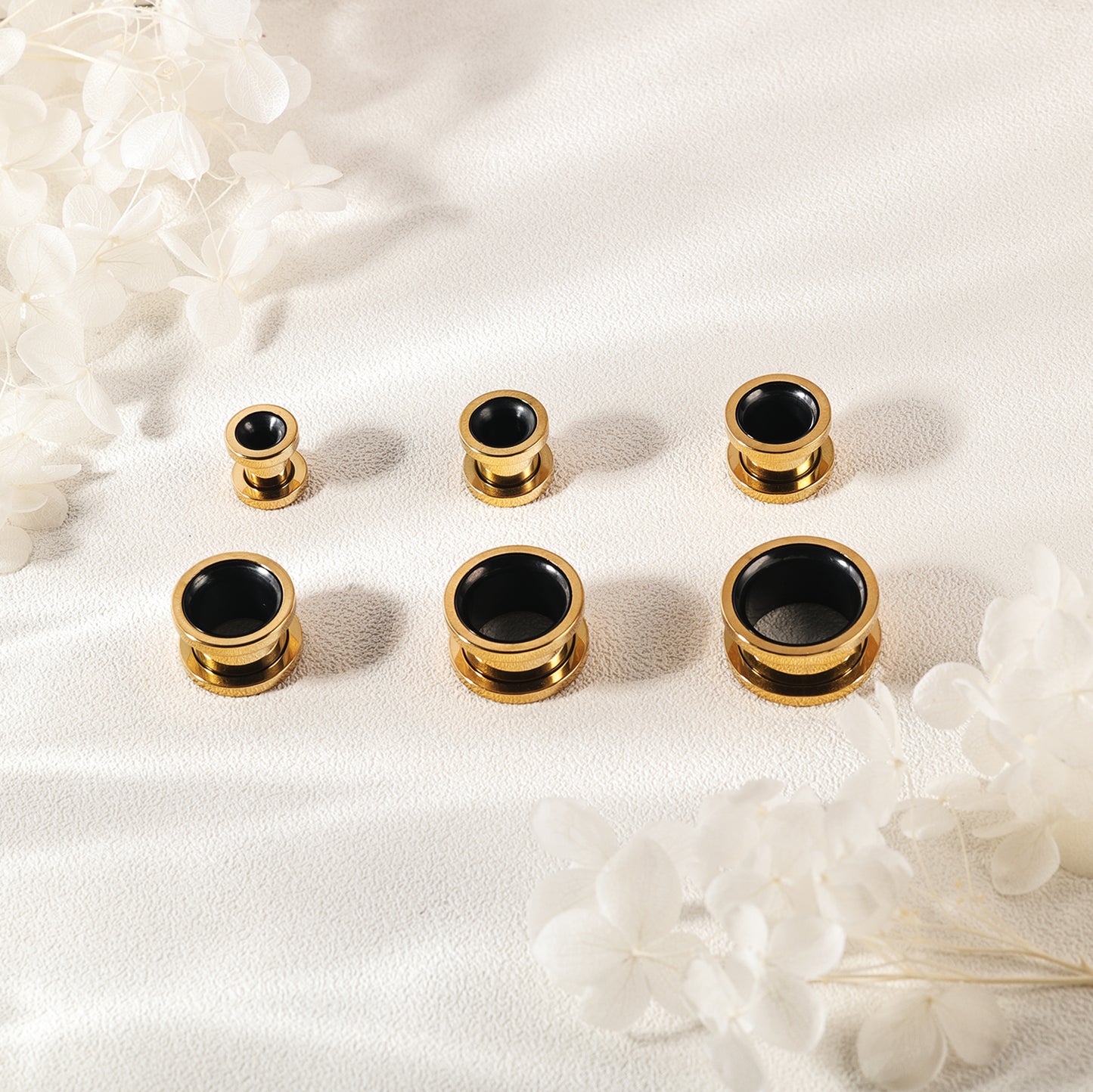 1 Pair 6-16mm Ear Plug Tunnel Double Flare Ear Gauges Gold&Black Ear Expanders