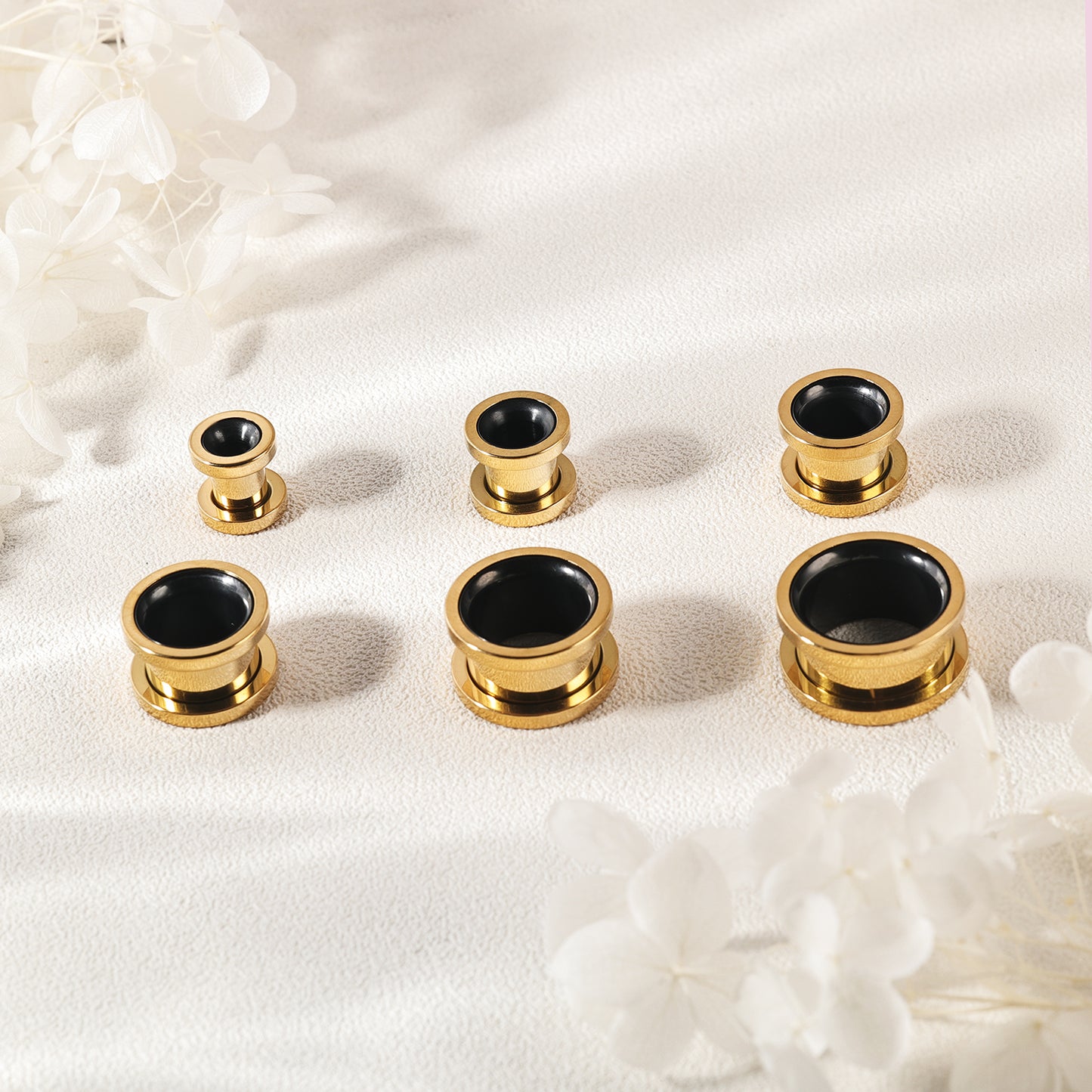 1 Pair 6-16mm Ear Plug Tunnel Double Flare Ear Gauges Gold&Black Ear Expanders