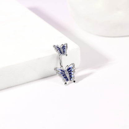 14G Butterfly Belly Rings Inlay Cubic Zirconia Enamel Belly Navel Button Rings