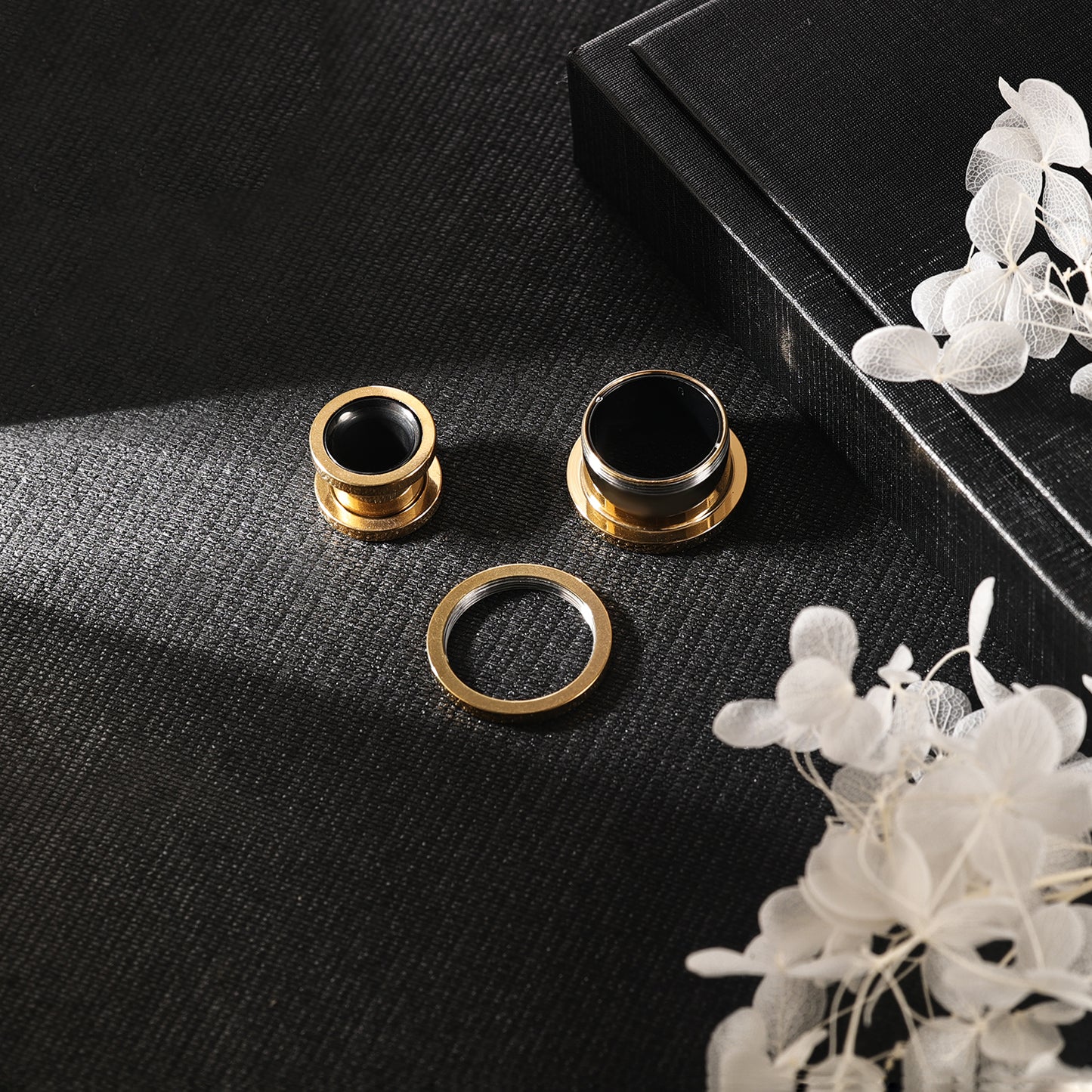 1 Pair 6-16mm Ear Plug Tunnel Double Flare Ear Gauges Gold&Black Ear Expanders