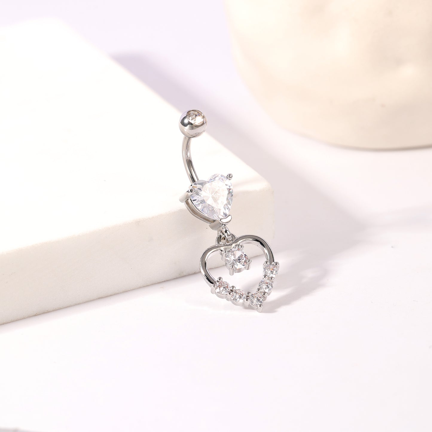 14G Heart Dangle Belly Navel Rings Heart Zirconia Belly Button Rings